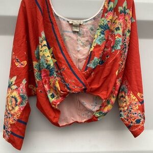 Floral Red Wrap Top